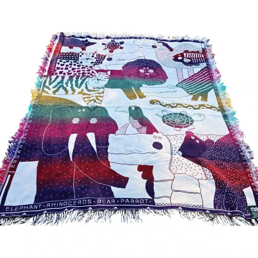Vintage Goodwin Weavers 48x60 Endangered‎ Species Woven Cotton Throw Blanket